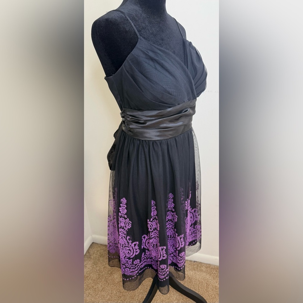 B Moss Y2K black tulle cocktail prom dress sweetheart neck purple beading 4 EUC - Picture 4 of 13